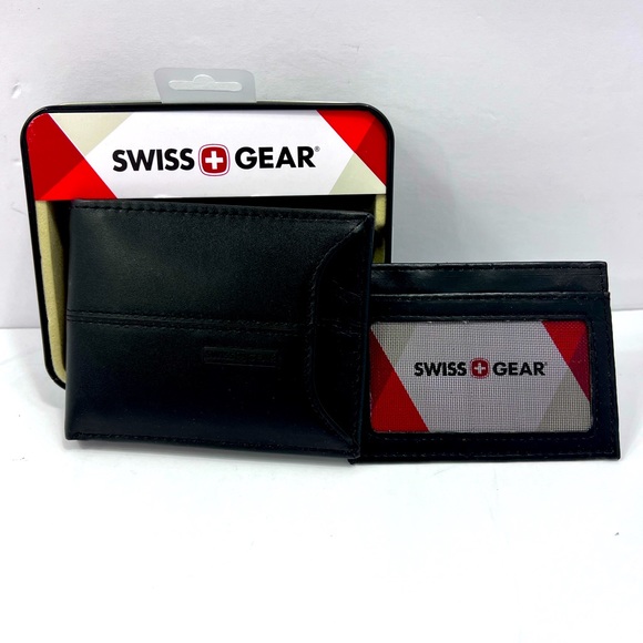 SwissGear Bags Swiss Gearblack Mens Wallet With Logi On The Front